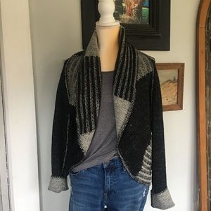 CABI open front color block striped cardigan Large